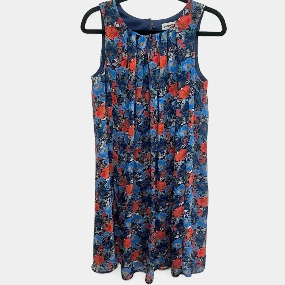 Shelby & Palmer sleeveless sheer fully lined swing dress w/pleated top size 8